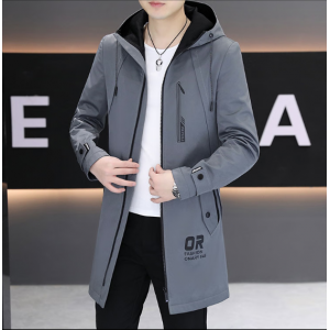 Men's windbreaker, mid-length, new style for autumn and winter, lined jacket, slim-fitting, stylish, casual windbreaker, cotton jacket